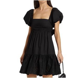 En Saison Juliet Eyelet Puff-Sleeve Minidress small
